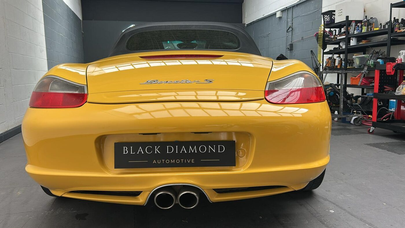 Porsche Boxster S rear view in the workshop